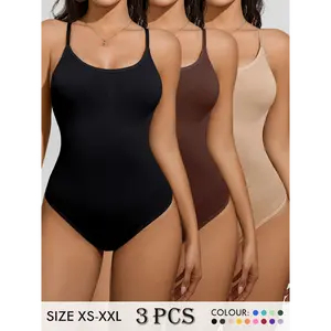 3pcs Women'S High-Waisted Tummy Control Bodysuits - Lightweight, Butt Lifting, Waist Cinching, No Padding, Solid Color, High Support, Tummy Control Shapewear, Tummy Control Shapewear|Sleek Design|No Padding Bodysuit, Women Bodysuit, Shapewe