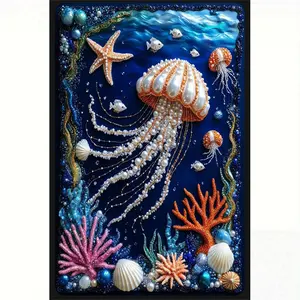 5D Full Drill Pearl Jellyfish & Ocean Life Diamond Painting Kit, DIY Craft Supplies - Underwater & Art Handcraft, DIY Gift for Ocean Lover, Birthday & Home Decor, Wall Art for Living Rooms, Coastal Spaces, Handmade Gifts