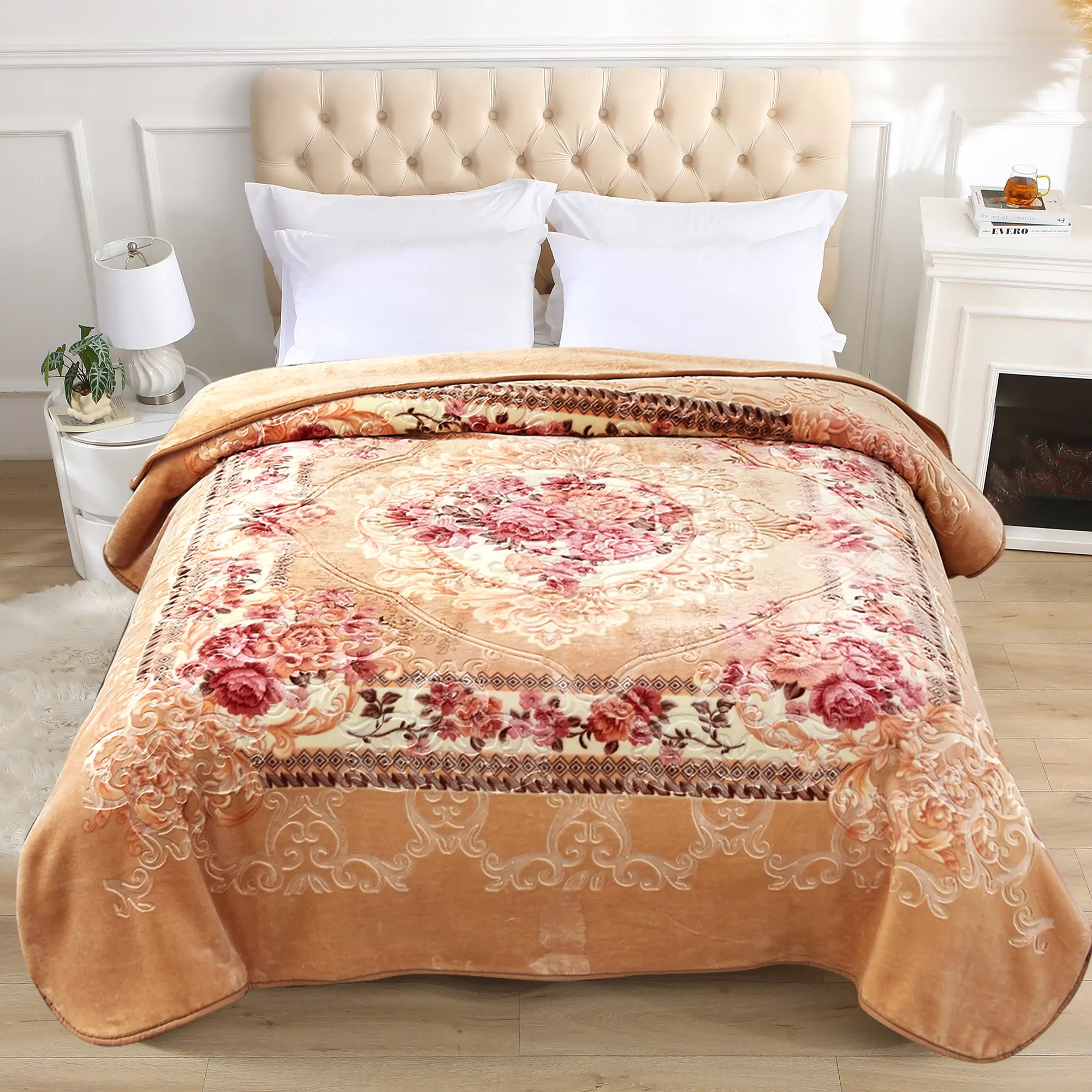 Thick Plush Bed Blanket - Vintage Embossed Burgundy Flower, Black and Red Soft Sofa Throw for Fall Winter Dorms Home Decor with Romantic Vibe, Burgundyflower, Embossed Print