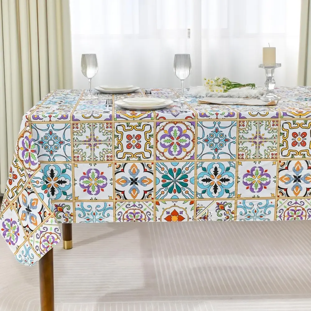 60x84 Rectangle Thick Vinyl Tablecloth - Waterproof, Spill-Proof, Dustproof, Flannel-Backed with Unique Print, Home & Festive Party Supplies for Family Gatherings, Outdoors Use, 60 X 84 (Rectangular)