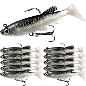 10 Pcs Fishing Lures for Bass, Fishing Jig Head Swim Shad Lure, Soft Plastic Swimbaits with Paddle Tail, Trout Bass Sinking Baits Kit for Saltwater/Freshwater