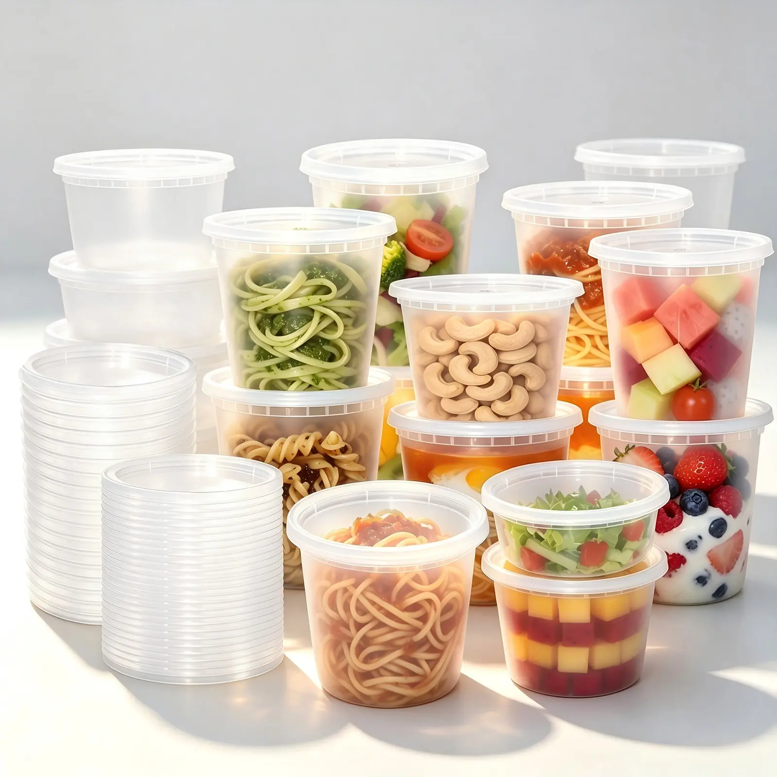 40pcs Clear Reusable Plastic Food Containers with Lids (08-32oz Sizes), Sealed Multipurpose Home Storage Containers, Microwave/Refrigerator/Dishwasher Safe, Meal Prep & Pantry Organization Supplies
