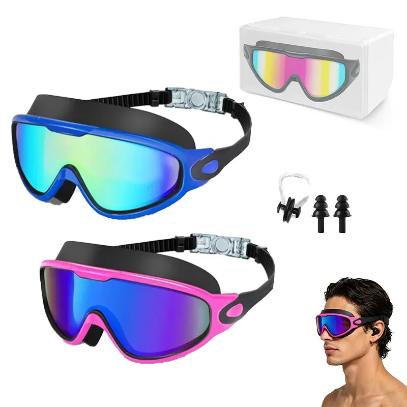 2-Pack Adult Swim Goggles, Anti-Fog UV Protection, Wide Vision, Unisex, Comfortable Adjustable, Leak-Proof, Ideal for Outdoor Sports, Outdoor Swimming Goggles, Pool Goggles, Water Goggles, Leakproof Swimming Glasses