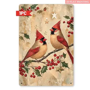 2D flat 1 piece, retro Christmas cardinal iron decorative sign, 8x12 inch retro aesthetics, home decoration, suitable for living room, bedroom, interior, suitable for Christmas decoration lovers as an ideal gift