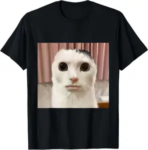 Goofy Ahh Cat Meme Dank Cursed Weirdcore Alien Cat Lover T-Shirt Cotton Printed Shirt