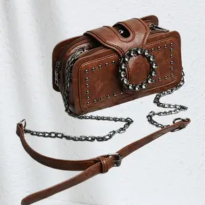 Small Square Flap Messenger Bag for Women Fashionable Multilayer Design Crossbody Bag with Vintage Chain