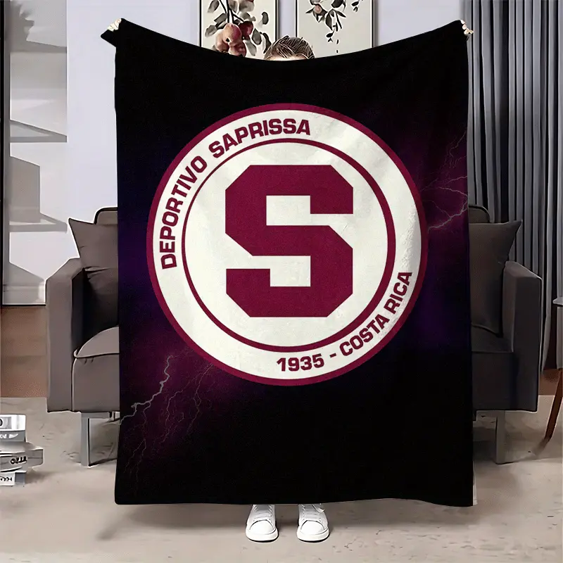 Saprissa Sport Logo Print Microfibre Flannel Blanket - Unisex, Glam, Soft, Breathable, Wrinkle Resistant, Durable, Multi-Size, Machine Washable, Distinctive S-Shaped Design, Ideal for Sofas, Camping, Gift for Sports Enthusiasts