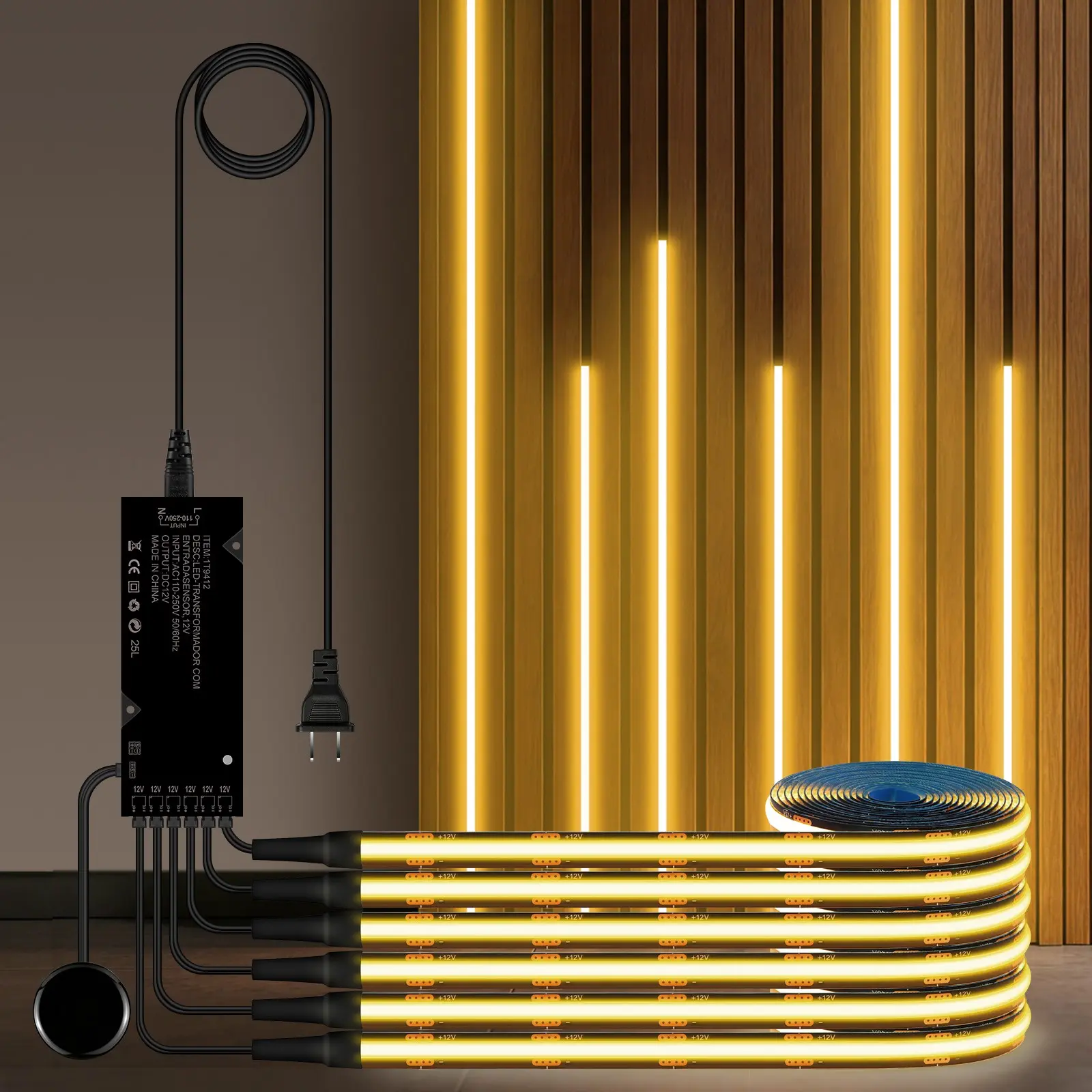 1M US Plug Smart COB LED Light Strip, Touch Dimmable, Suitable for Acoustic Grids, TV Backlight, Wall Panels, Kitchen Decor