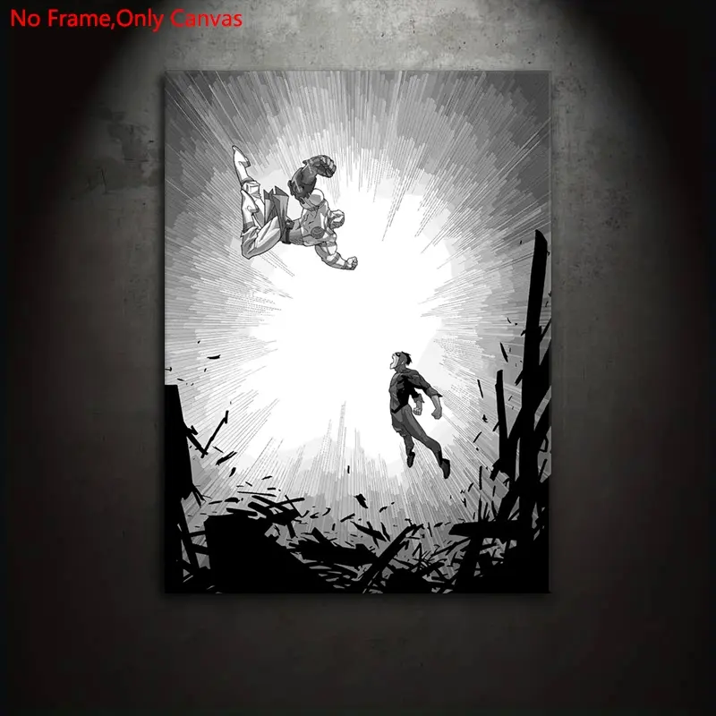 1 Piece/Set Frameless Canvas Artwork Painting Print Poster, Classic Comic Book Art, Superhero Fight Scene, Heroic Theme, Wall decoration, Decorative Wall Art, A gift for comic book enthusiasts, ideal for bedroom, living room
