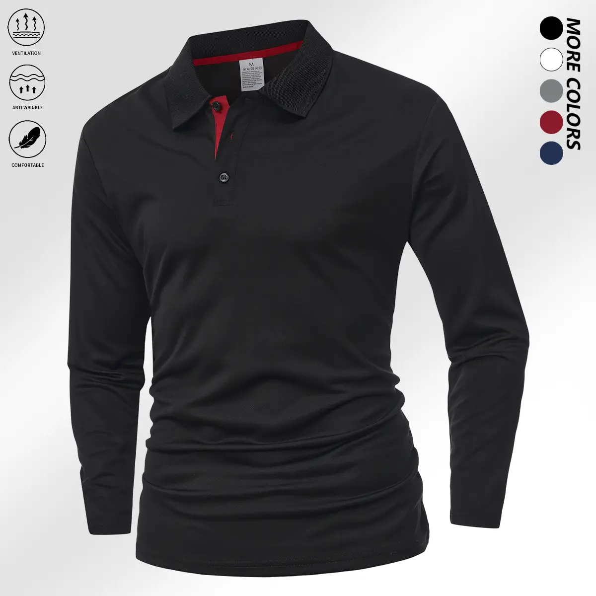 Men’s long-sleeve top, classic solid-color polo shirt, suitable for golf, tennis, badminton sports, also great for everyday outings, men’s apparel, spring/autumn essential outfit, gift for him, summer vibes