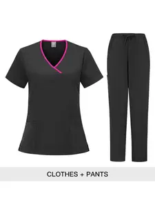 Solid Color Nurse Scrub Set, Professional Two Piece Workwear Uniform for Medical Clinic Staff