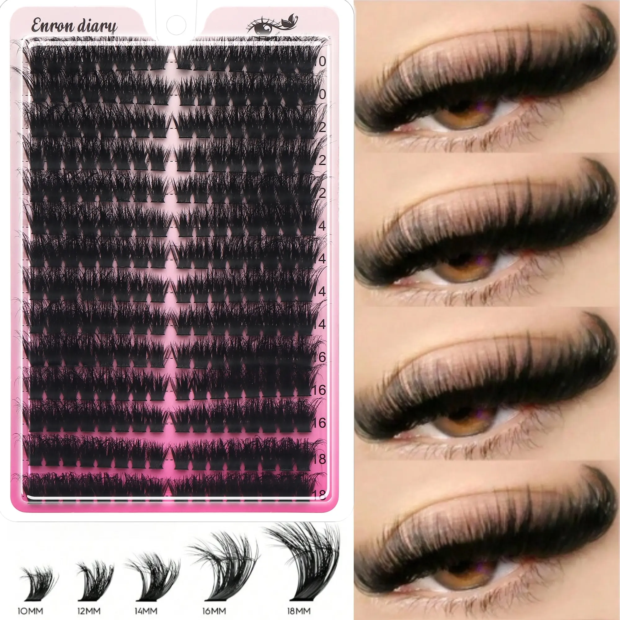 224Pcs 100D D-Curl Fluffy Lash Clusters, 10-18MM Wispy Volume Eyelashes Set Thick Cluster Lashes, DIY Eyelash Extensions
