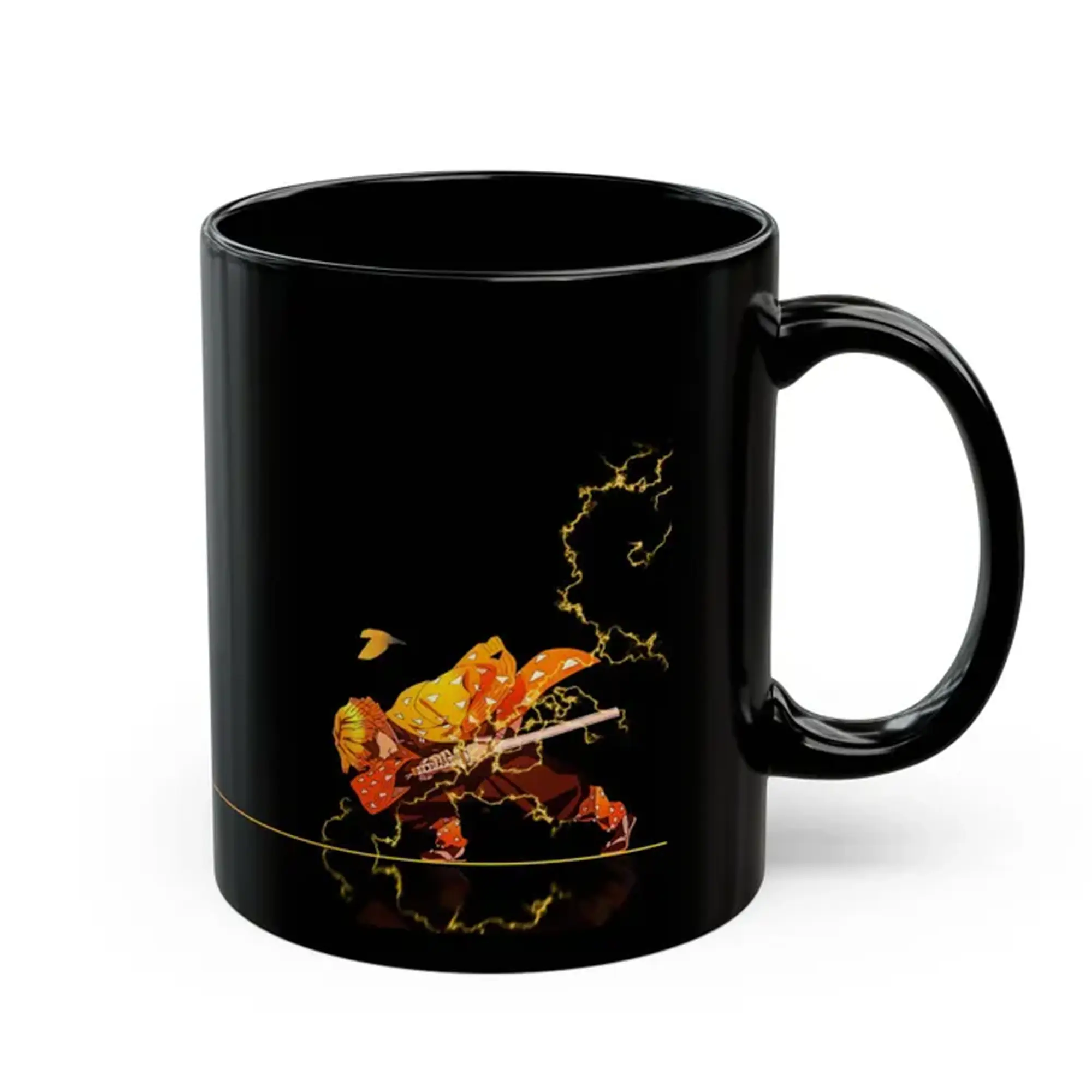 Demon slayer Zenitsu Black Mug (11oz, 15oz), Anime Gift For Fans