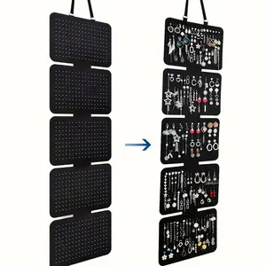 1pc elegant black felt jewelry storage bag-5-layer hanging large-capacity storage bag, foldable design, Hangable, Scratch Free Storage, Multilayer Storage