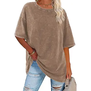 Digitex Women's Acid Washed Heavy Cotton Vintage Unisex Tees Loose Fit Short Sleeve Casual Streetwear Baggy Basic Tops Crewneck Soft Cotton Fabric Green Minimalist Style Womenswear Solid Maternity Summer Oversized T Shirts