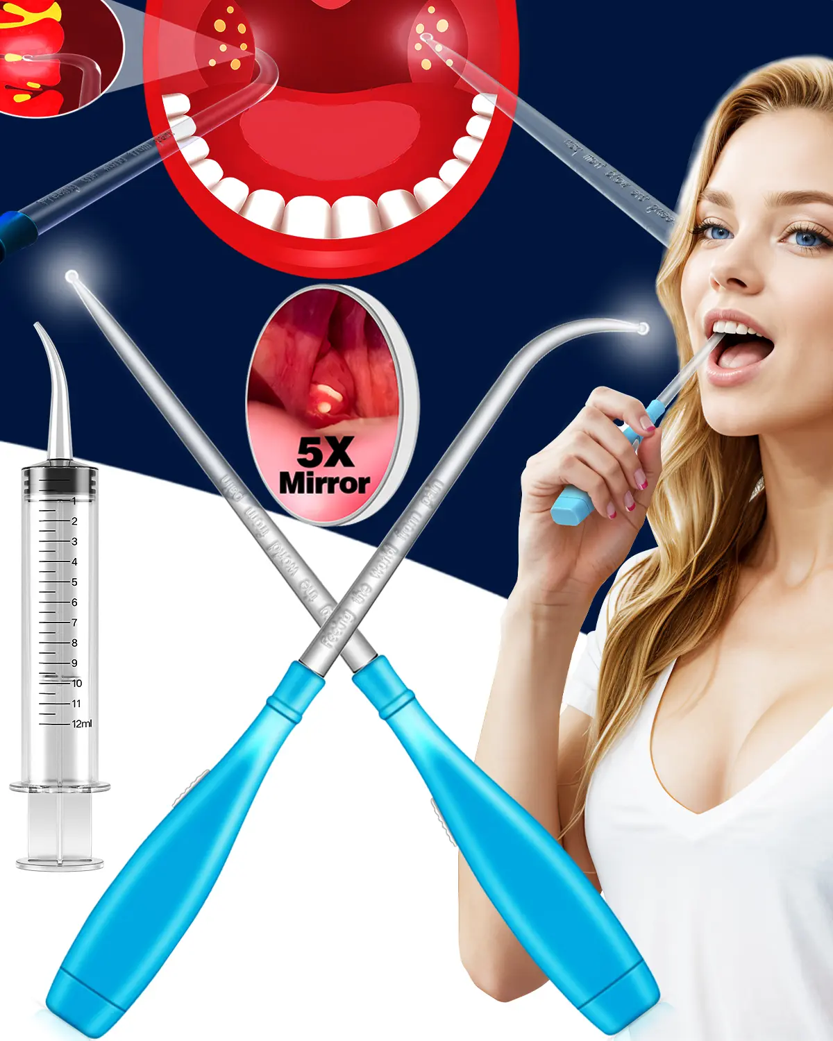 Tonsil Stone Remover Extended LED Light Guiding Scoop Curved Tonsil Stone Removal Kit Fast Remove Tonsil Stone