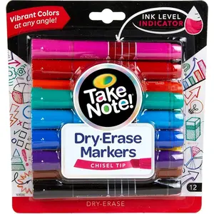 Take Note Dry Erase Markers for School (12ct) Teacher Supplies, Chisel Tip Whiteboard Markers, Essential Classroom Must Haves, Low Odor