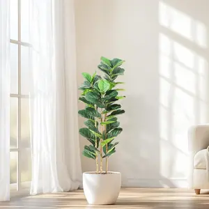 Gaomon 5FT Faux Fiddle Leaf Fig Tree with White Pot - Lifelike Natural Look Decorative Fruit Plant, Adjustable Shape for Home Office, Room Decor, Indoor/Outdoor Use, Ideal Gift