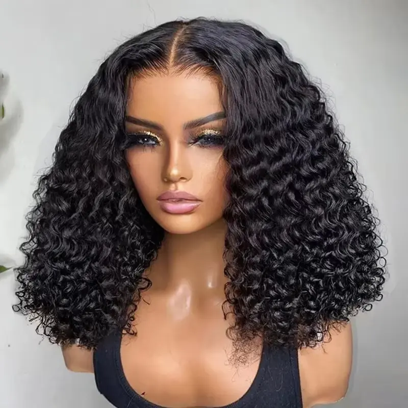 FACMOOD Women's 6x4 HD Pre-Cut Glueless Curly Peruvian Deep Wave Short Bob Human Hair Wig, Ready-to-Wear Wigs On Sale