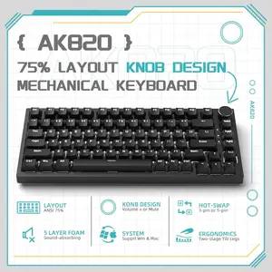 AJAZZ AK820 wired gaming mechanical keyboard 75% layout full-key hot-swappable Gasket structure luminous metal volume knob FN multimedia ergonomic design computer and office keyboard gaming keyboard plug and play, Durable keyboard