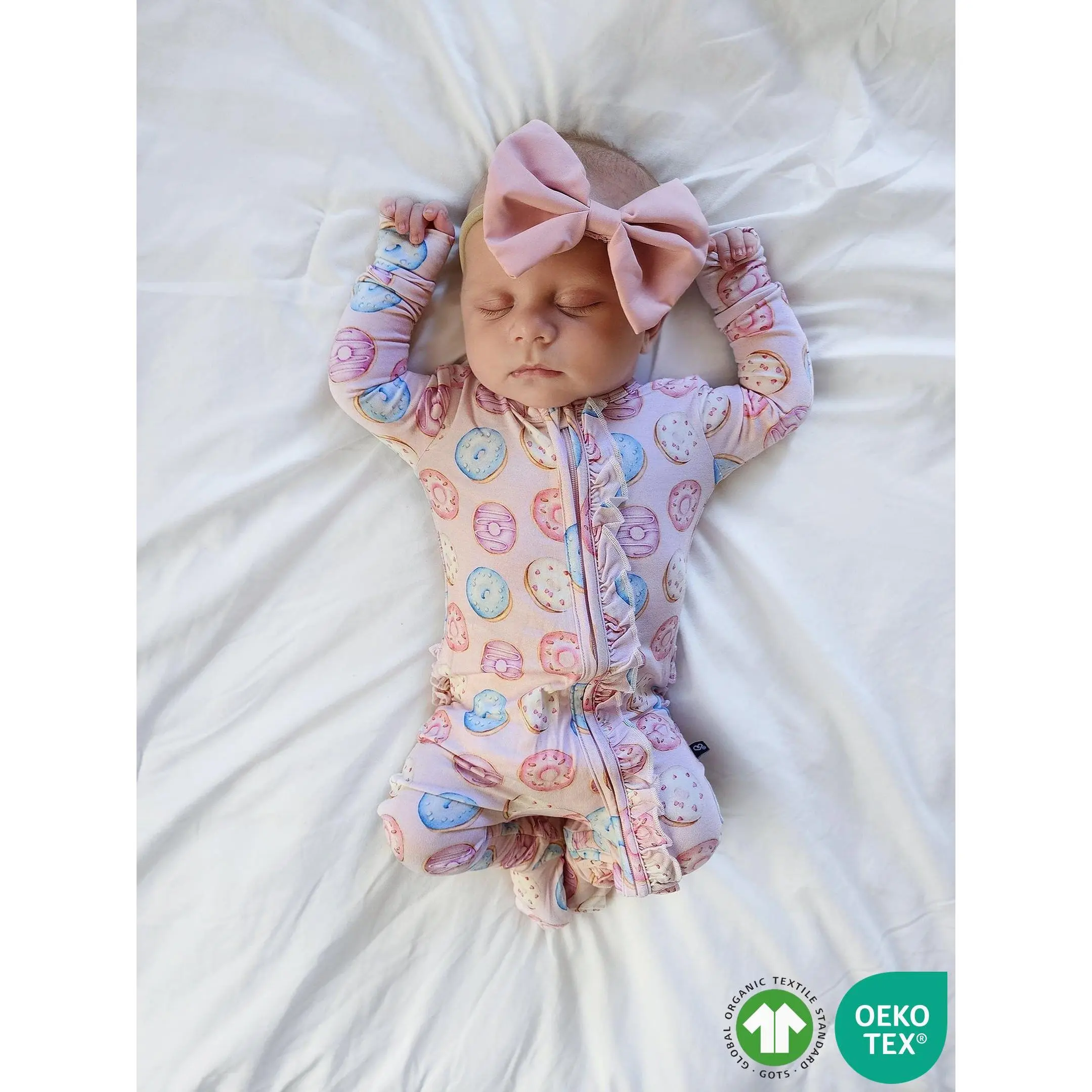 Baby Donuts-Print Ruffled Zippered Footie, Baby Clothing Bodysuit & 1-Piece