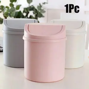Mini Trash Can with Lid, Small Desktop Waste Bin, Storage, Plastic Rotating Top Cover, Keeps Desk Clean, Ideal for Bathroom, Home Office, Living Room