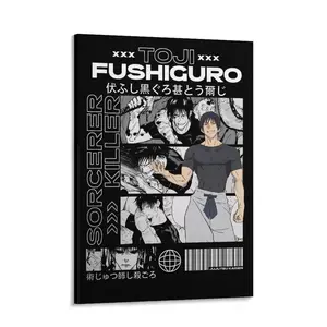 Toji Fushiguro Canvas Wall  – Jujutsu Kaisen Anime Poster, Manga Fight Scene, Black & White Comic Illustration, Anime Room Decor, Japanese Anime Character   wavelo outdoorfun Art