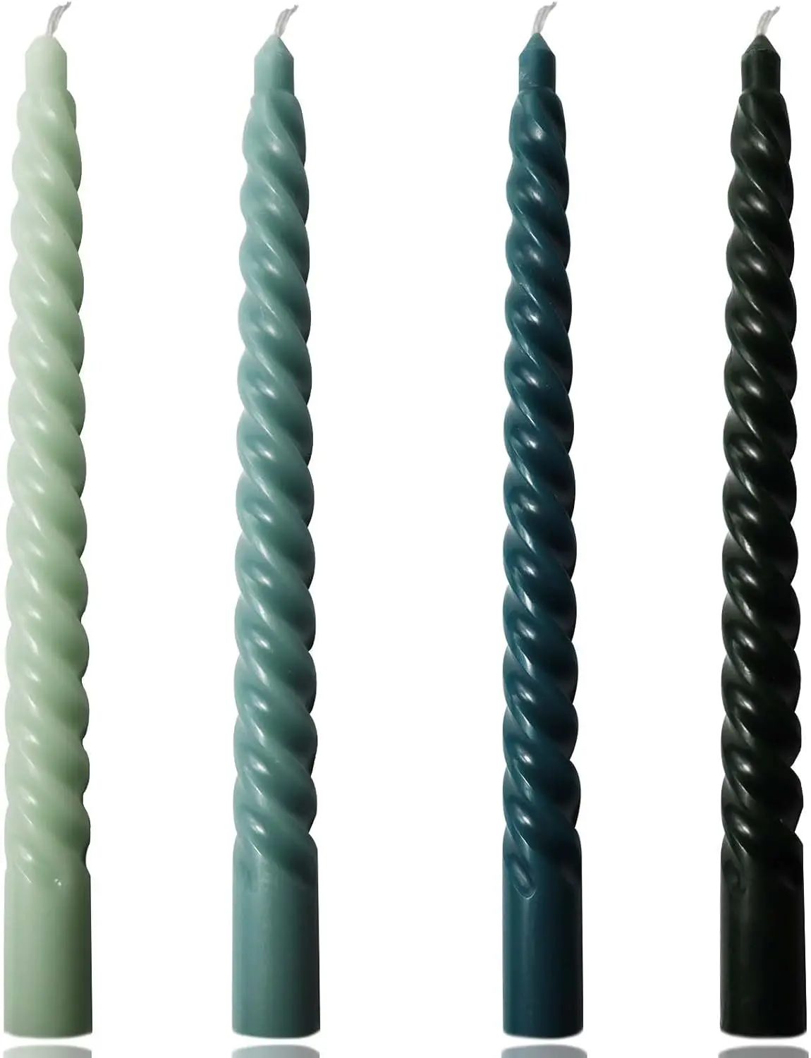 4-Pack 10-in Gradient Color Spiral Taper Candle Set, Green Series Twisted Candlesticks for Home Dinner & Festive Decor (Wedding, Christmas Applications)