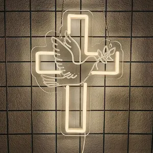Dove of Peace Cross Neon Signs Jesus Neon Signs Wall Decor for Bedroom Living Room Weddings,  Light Sign for Home Decor, Religious Events, Christmas Easter Celebrations Gifts