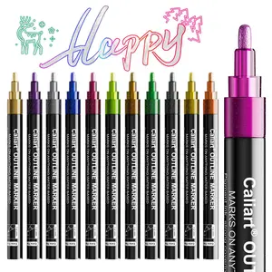 Caliart Official Outline Markers Set 12/24/36Colors Shimmer Glitter Metallic Pens Double Line Marker Glitter Art Marker Pen Set for Drawing Coloring Card Making Journaling Notebook DIY Crafts Art Supplies Craft Supplies Gifts for Teens Adults FS
