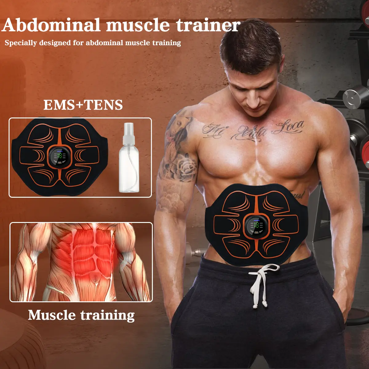EMS-TENS Abdominal Muscle Trainer Compact Belt - Electric Stimulator for Core Workouts and Muscle Tone