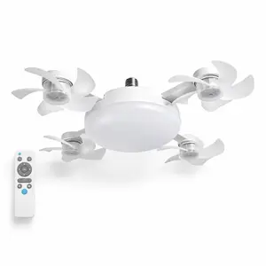 Ceiling Fan Light with Remote Control, 19.69 Inch Screw-in LED Fan Light with E26/E27 Base, Foldable 4-Head Ceiling Fan for Bedroom, Living Room, Kitchen, Office and Dorm