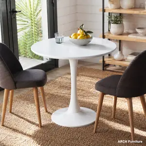 31.5 in Sturdy White Tulip Modern Dining Table - MDF Top, Pedestal Base, Easy Setup - Mid-Century 2-4 People Apartment Furniture for Kitchen, Living Room