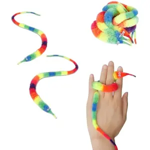 3 PCS Rainbow Fuzzy Worm Toys String Pets,Large Fuzzy Worms On String Bulk Trick Toy Party Favors for Kid Cat (19 Inch)