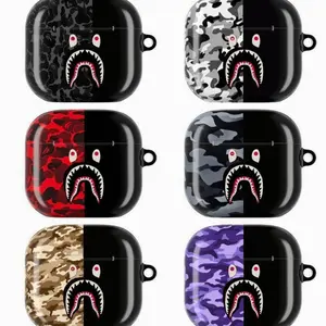 Camo Streetwear AirPods Case | Bold Shark Mouth Icon with Military Camouflage Patterns | Urban Hypebeast Cover For AirPods 1 2 3 4 & Pro Gen 1 2 3 APLKPW