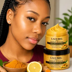 lalubel Shea Sugar Scrub with Turmeric & Lemon, Brightening & Moisturizing Body Care Cleanser for Smooth Skin on Face & Body, 8.8oz