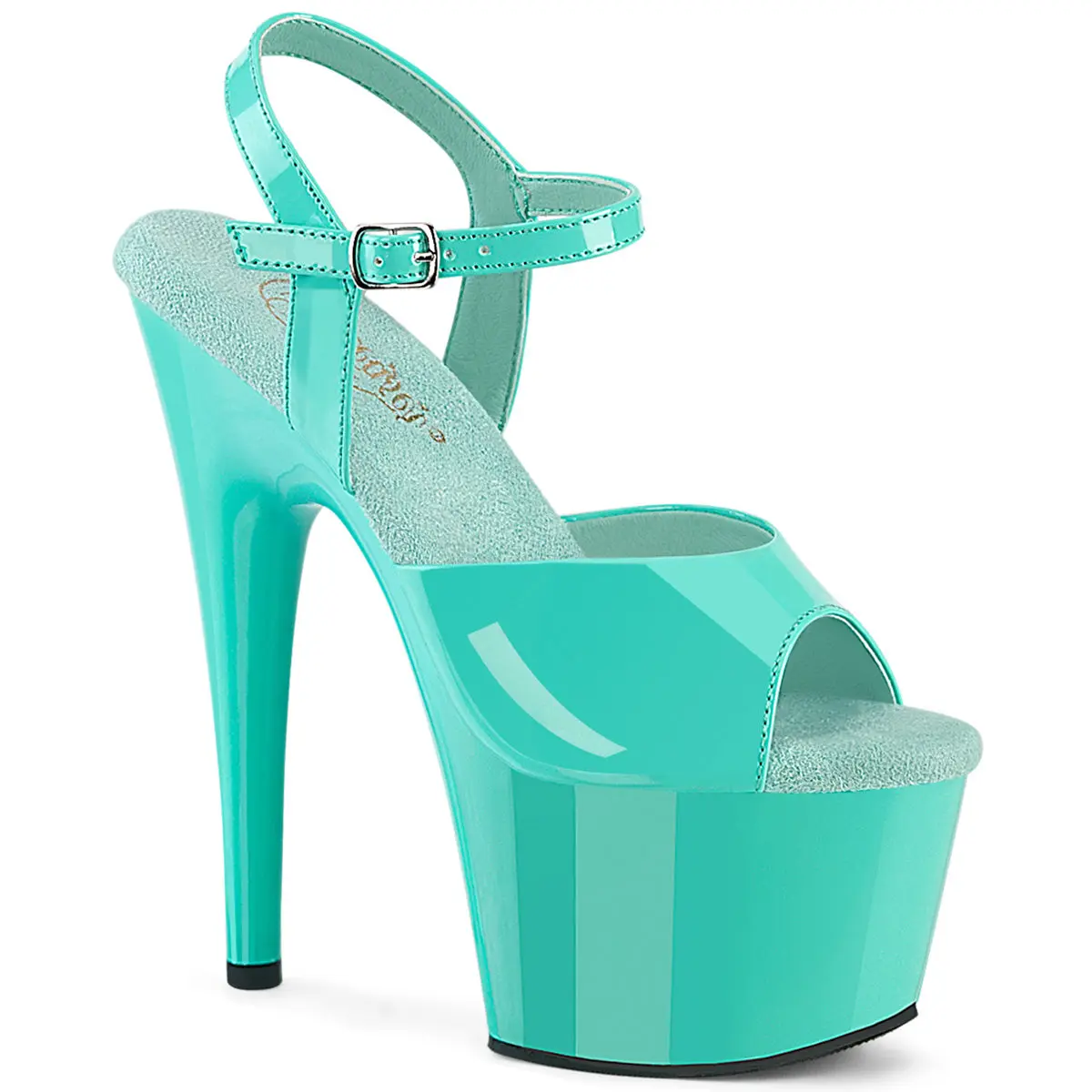 Pleaser Adore-709 Heels for Women, Aqua Strappy Platform Sandals with a 7" Heel and Open-Toe Ankle Strap, Platform Heels