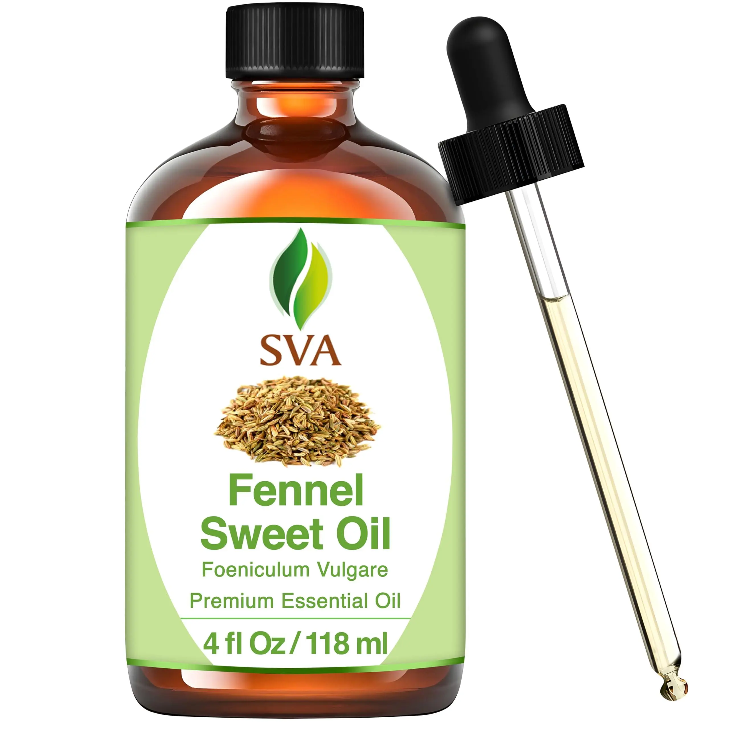 SVA Organics Sweet Fennel Essential Oil - 4 Fl Oz 100% Natural Therapeutic Scented Body Oil with Dropper - Home Fragrance for Aromatherapy, Diffuser Use, Scented Body Oils