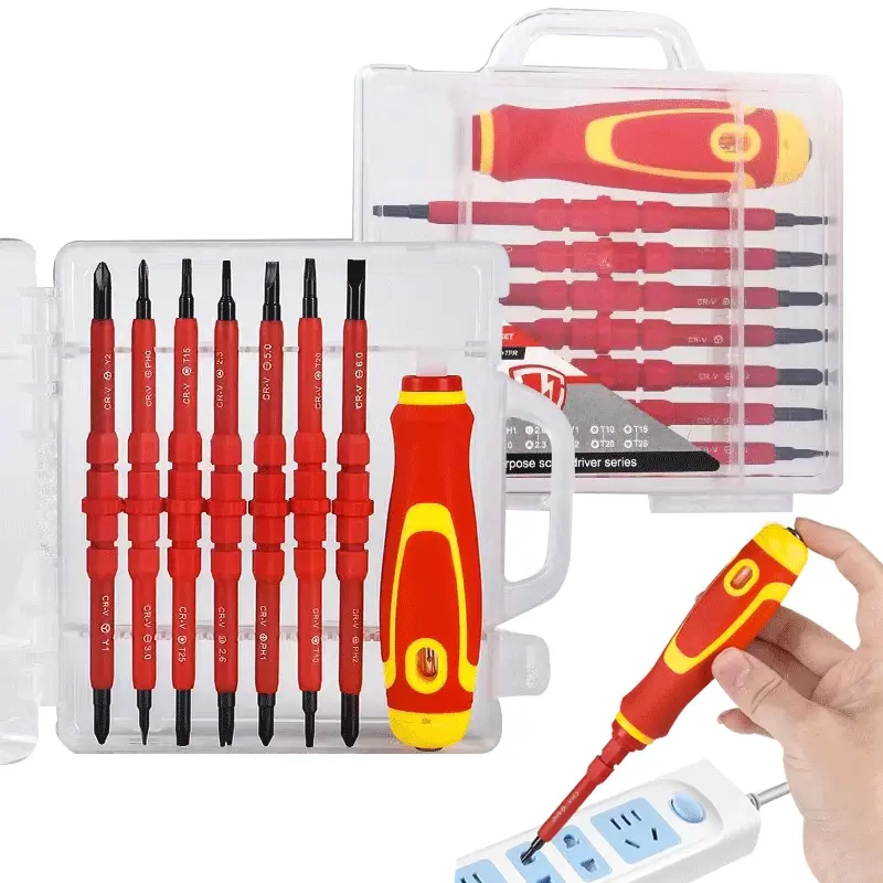 8-Piece Insulated Electrician Precision Screwdriver Set, 14 Blade Types, Professional Buffer Handle, Test Pen Handle, Home Repair Tool Kit, Hand Tools