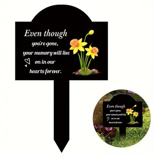 Acrylic Suncatcher Memorial Plaque Pile Acrylic Grave Marker Black Memorial Garden Pile Sympathy Grave Pile Outdoor Yard Cemetery Waterproof Graveyard Decoration, Square Flower Symbol Love Everlasting