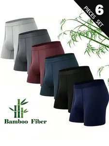 Men's Plain Bamboo Fiber Boxer Briefs - Soft, Breathable, Elastic Menswear Soft Stretch Briefs, 6-Pack 6-Colour All-Season Casual Underwear for Daily, Athletic Use, tiktokshopspringglowup,summervibes