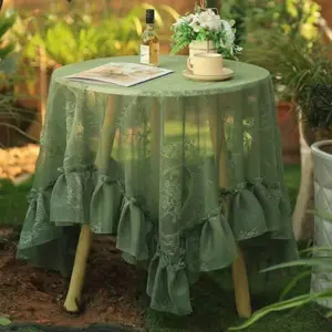 1pc French Country Style Tablecloth, Vintage Round Dining Room Coffee Table Cover, Picnic Table Cover, Romantic Lace Overlay, Home Decor Accessory