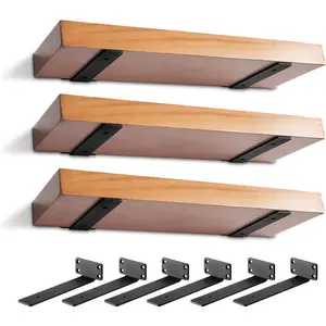 6 Pack 6 Inch 1/5'' Thick Heavy Duty Floating Shelf Brackets, L-Shaped Hidden Black Decorative Wall Shelf Brackets