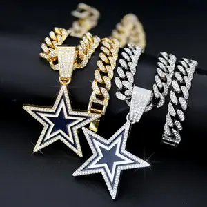 Full Diamond Blue Pentagram Necklace Jewelry for Men and Women, Personalized Hip-Hop Pendant, Gift for Girlfriend Layered Rhinestone Virgin Mary Gold Plated Te amo funky Heart Trendy Stainless Steel Cross Exquisite Cuban Silver Chain Unisex cece leavitt