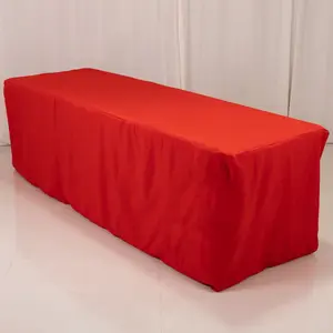 Premium Polyester Rectangle Tablecloth 8ft Red - Durable Fitted 220GSM Table Cover