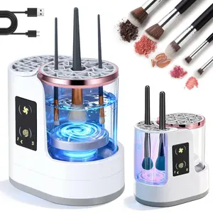 3-in-1 Compact Electric Cosmetic Brush Cleaner, USB-Powered Automatic Cleansing Machine with Digital Display, Timer, Daily Clean-Dry-Storage Multifunctional Design for Eyeshadow Brushes-5403
