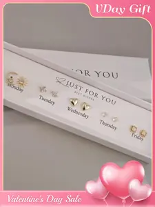 Women's Elegant Artificial Zircon Inlaid Earrings Set, Ear Studs, Elegant Minimalist Earrings, Trendy Exquisite Heart & Sun & Flower & Round Shaped Earrings, Chic Gorgeous Jewelry As Gift for Girlfriend