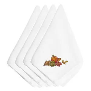 212 MAIN Embroidered Thanksgiving Endpiece Fabric Napkins, 4-Pack Lay Flat Tableware Set, Four-Pack