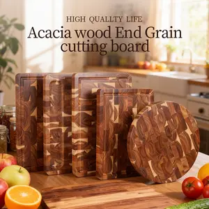 Multi-Specification Acacia End Grain Cutting Board , Kitchen Home Use Large Rectangular & Round Chopping Boards, Thickened Butcher Chef Family Tool, Wooden Chopping Board