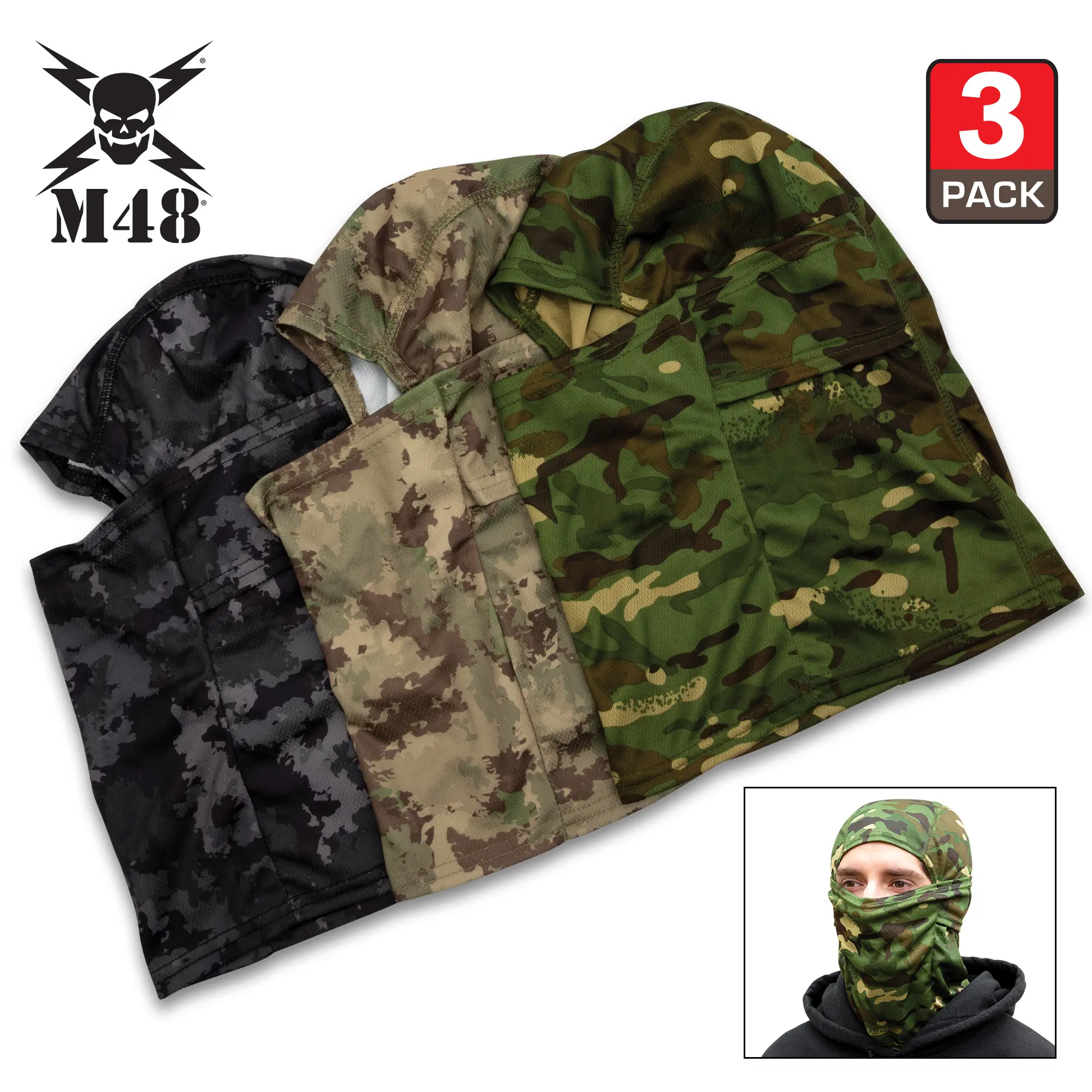M48 Stealth Recon Tactical Balaclava 3pc Set - Camouflage Face Coverings